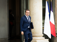 Sebastien Lecornu, Minister of Arms and Veterans Affairs, is seen at the end of the council of the French ministers in the main courtyard of...