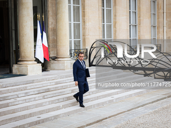 Sebastien Lecornu, Minister of Arms and Veterans Affairs, is seen at the end of the council of the French ministers in the main courtyard of...