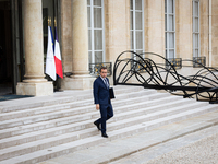 Sebastien Lecornu, Minister of Arms and Veterans Affairs, is seen at the end of the council of the French ministers in the main courtyard of...