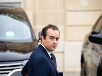 Sebastien Lecornu, Minister of Arms and Veterans Affairs, is seen at the end of the council of the French ministers in the main courtyard of...