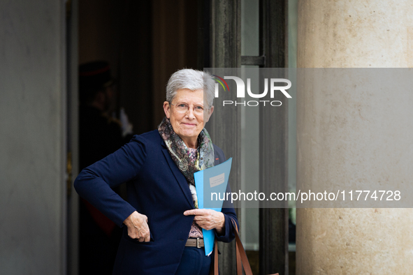 Genevieve Darrieussecq, French Minister for Health and Access to Healthcare, is seen at the end of the Council of the French Ministers in th...