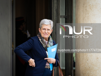 Genevieve Darrieussecq, French Minister for Health and Access to Healthcare, is seen at the end of the Council of the French Ministers in th...