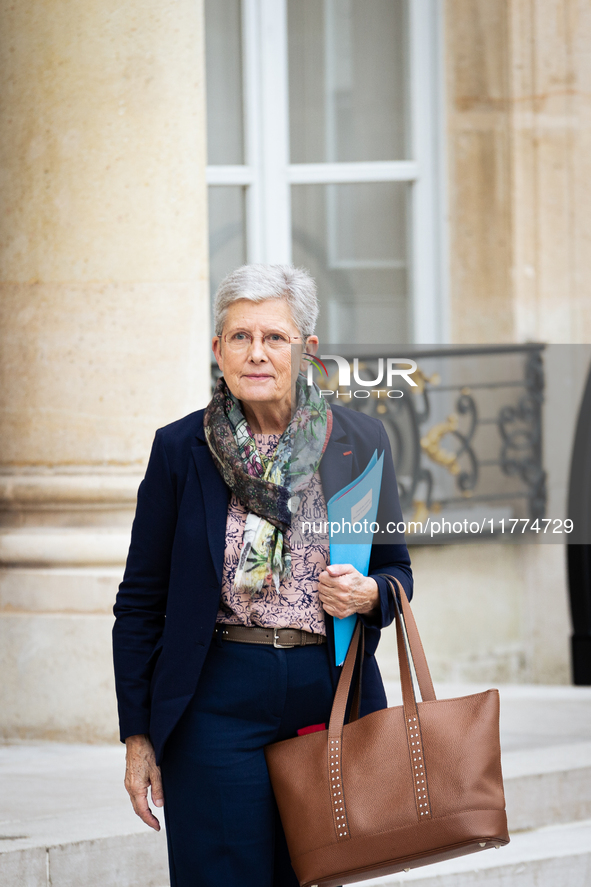 Genevieve Darrieussecq, French Minister for Health and Access to Healthcare, is seen at the end of the Council of the French Ministers in th...