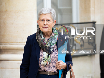 Genevieve Darrieussecq, French Minister for Health and Access to Healthcare, is seen at the end of the Council of the French Ministers in th...