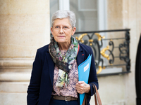 Genevieve Darrieussecq, French Minister for Health and Access to Healthcare, is seen at the end of the Council of the French Ministers in th...