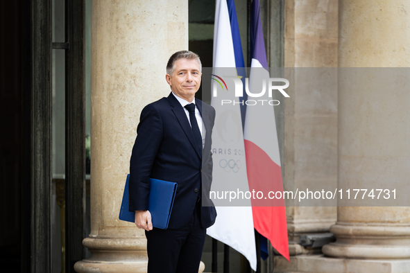 Gil Averous, the French Minister of Sports, Youth, and Associations, is seen at the end of the Council of the French Ministers in the main c...