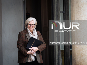 Catherine Vautrin, minister for regional partnership and decentralization, is seen at the end of the council of the French ministers in the...