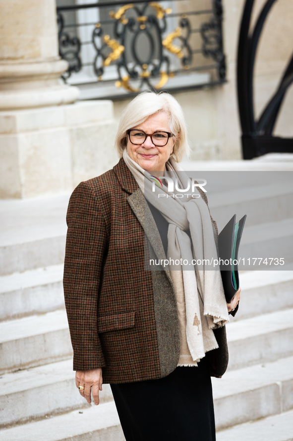 Catherine Vautrin, minister for regional partnership and decentralization, is seen at the end of the council of the French ministers in the...