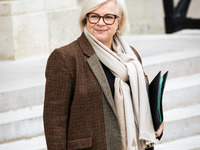 Catherine Vautrin, minister for regional partnership and decentralization, is seen at the end of the council of the French ministers in the...