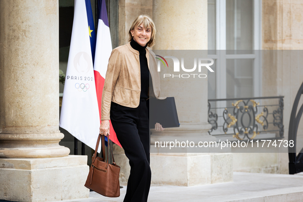 Valerie Letard, the French Minister for Housing and Urban Renewal, is seen at the end of the Council of the French Ministers in the main cou...