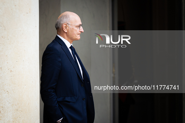 Didier Migaud, keeper of the seals and minister of justice, is seen at the end of the council of the French ministers in the main courtyard...