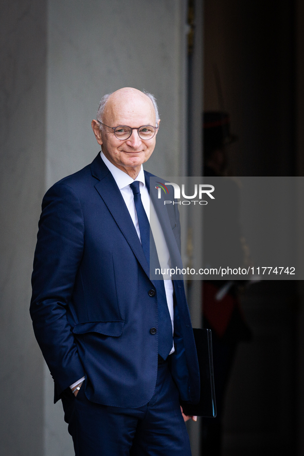 Didier Migaud, keeper of the seals and minister of justice, is seen at the end of the council of the French ministers in the main courtyard...