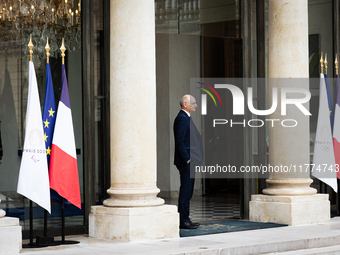 Didier Migaud, keeper of the seals and minister of justice, is seen at the end of the council of the French ministers in the main courtyard...