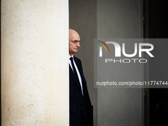 Didier Migaud, keeper of the seals and minister of justice, is seen at the end of the council of the French ministers in the main courtyard...