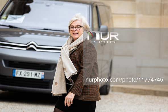 Catherine Vautrin, minister for regional partnership and decentralization, is seen at the end of the council of the French ministers in the...