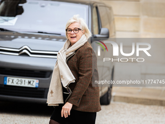 Catherine Vautrin, minister for regional partnership and decentralization, is seen at the end of the council of the French ministers in the...