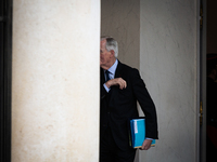 Michel Barnier, the French Prime Minister, is seen at the end of the council of the French ministers in the main courtyard of the Elysee Pal...