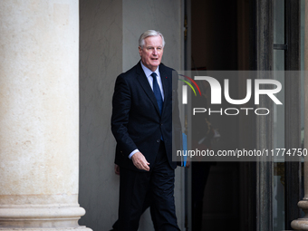 Michel Barnier, the French Prime Minister, is seen at the end of the council of the French ministers in the main courtyard of the Elysee Pal...