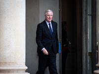 Michel Barnier, the French Prime Minister, is seen at the end of the council of the French ministers in the main courtyard of the Elysee Pal...