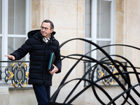 Bruno Retailleau, French Minister of the Interior, is seen at the end of the council of the French ministers in the main courtyard of the El...