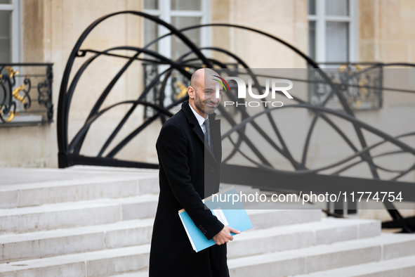 Benjamin Haddad, the French minister in charge of Europe, is seen at the end of the council of the French ministers in the main courtyard of...