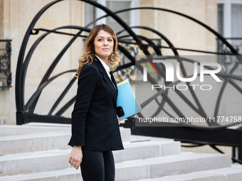 Maud Bregeon, the French government spokesperson, is seen at the end of the council of French ministers in the main courtyard of the Elysee...