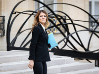 Maud Bregeon, the French government spokesperson, is seen at the end of the council of French ministers in the main courtyard of the Elysee...