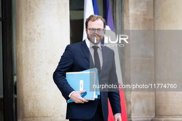 Antoine Armand, French Minister of Economy, Finance, and Industry, is seen at the end of the council of the French ministers in the main cou...