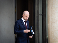 Jean Noel Barrot, Minister of Europe and Foreign Affairs, stands at the end of the council of the French ministers in the main courtyard of...