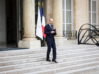 Jean Noel Barrot, Minister of Europe and Foreign Affairs, stands at the end of the council of the French ministers in the main courtyard of...