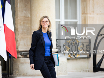 Agnes Pannier Runacher, French Minister of Ecology, Energy, Climate, and Risk Prevention, is seen at the end of the Council of the French Mi...