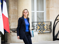 Agnes Pannier Runacher, French Minister of Ecology, Energy, Climate, and Risk Prevention, is seen at the end of the Council of the French Mi...