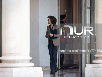 Rachida Dati, Minister for Culture and Heritage, is seen at the end of the council of the French ministers in the main courtyard of the Elys...