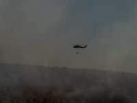 Army National Guard Blackhawk helicopters use water from Greenwood Lake to fight the Jennings Creek Wildfire in Greenwood Lake, NY, U.S., on...