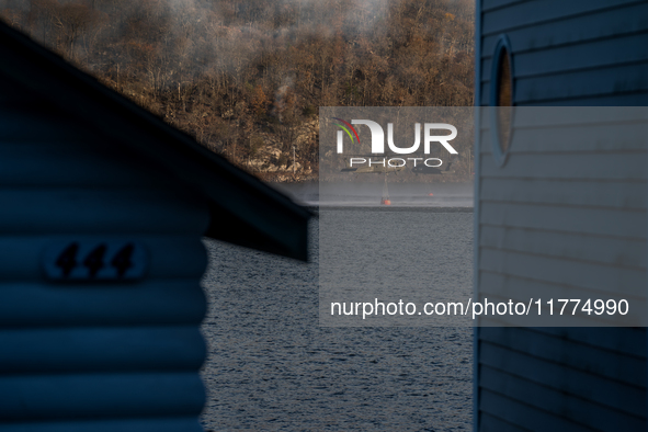 Army National Guard Blackhawk helicopters use water from Greenwood Lake to fight the Jennings Creek Wildfire in Greenwood Lake, NY, U.S., on...