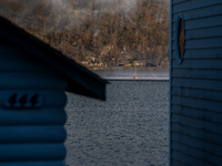 Army National Guard Blackhawk helicopters use water from Greenwood Lake to fight the Jennings Creek Wildfire in Greenwood Lake, NY, U.S., on...