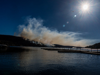 The Jennings Creek Wildfire burns near Greenwood Lake, NY, U.S., on November 13, 2024. The fire burns roughly 5000 acres with fire crews and...