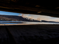 The Jennings Creek Wildfire burns near Greenwood Lake, NY, U.S., on November 13, 2024. The fire burns roughly 5000 acres with fire crews and...