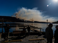 The Jennings Creek Wildfire burns near Greenwood Lake, NY, U.S., on November 13, 2024. The fire burns roughly 5000 acres with fire crews and...