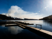 The Jennings Creek Wildfire burns near Greenwood Lake, NY, U.S., on November 13, 2024. The fire burns roughly 5000 acres with fire crews and...