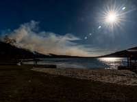 The Jennings Creek Wildfire burns near Greenwood Lake, NY, U.S., on November 13, 2024. The fire burns roughly 5000 acres with fire crews and...