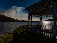 The Jennings Creek Wildfire burns near Greenwood Lake, NY, U.S., on November 13, 2024. The fire burns roughly 5000 acres with fire crews and...