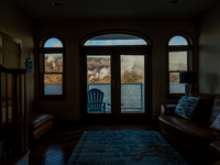 The Jennings Creek Wildfire is seen from a home in Greenwood Lake, NY, U.S., on November 13, 2024. The fire burns roughly 5000 acres with fi...