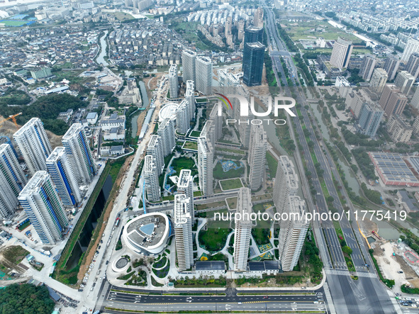 An aerial photo shows community construction in Zhoushan City, Zhejiang Province, China, on November 14, 2024. 