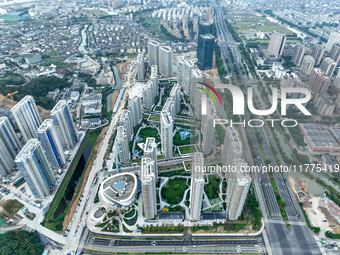 An aerial photo shows community construction in Zhoushan City, Zhejiang Province, China, on November 14, 2024. (