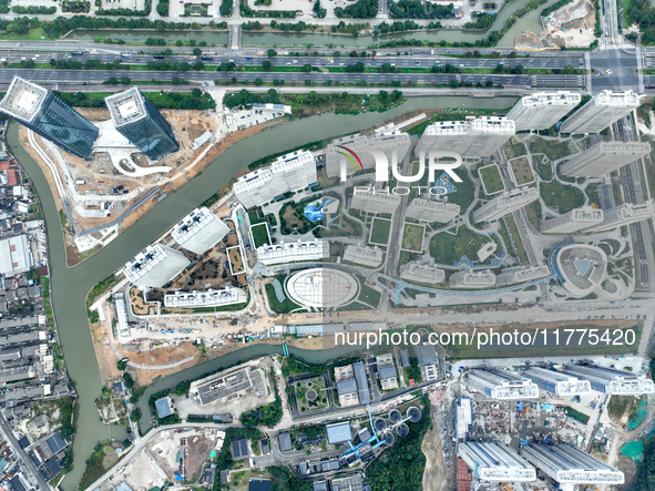 An aerial photo shows community construction in Zhoushan City, Zhejiang Province, China, on November 14, 2024. 