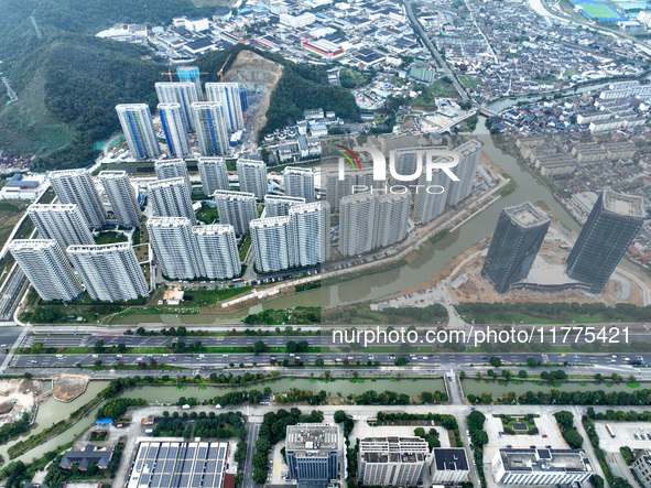 An aerial photo shows community construction in Zhoushan City, Zhejiang Province, China, on November 14, 2024. 