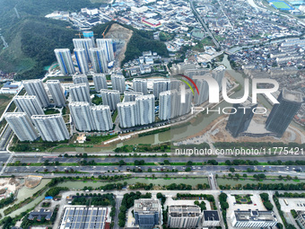 An aerial photo shows community construction in Zhoushan City, Zhejiang Province, China, on November 14, 2024. (