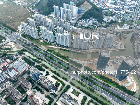 An aerial photo shows community construction in Zhoushan City, Zhejiang Province, China, on November 14, 2024. 