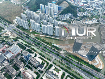 An aerial photo shows community construction in Zhoushan City, Zhejiang Province, China, on November 14, 2024. (